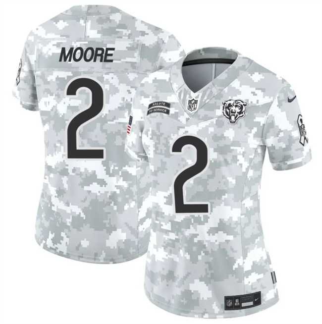 Women%27s Chicago Bears #2 DJ Moore 2024 F.U.S.E Arctic Camo Salute To Service Limited Stitched Jersey Dzhi->chicago bears->NFL Jersey